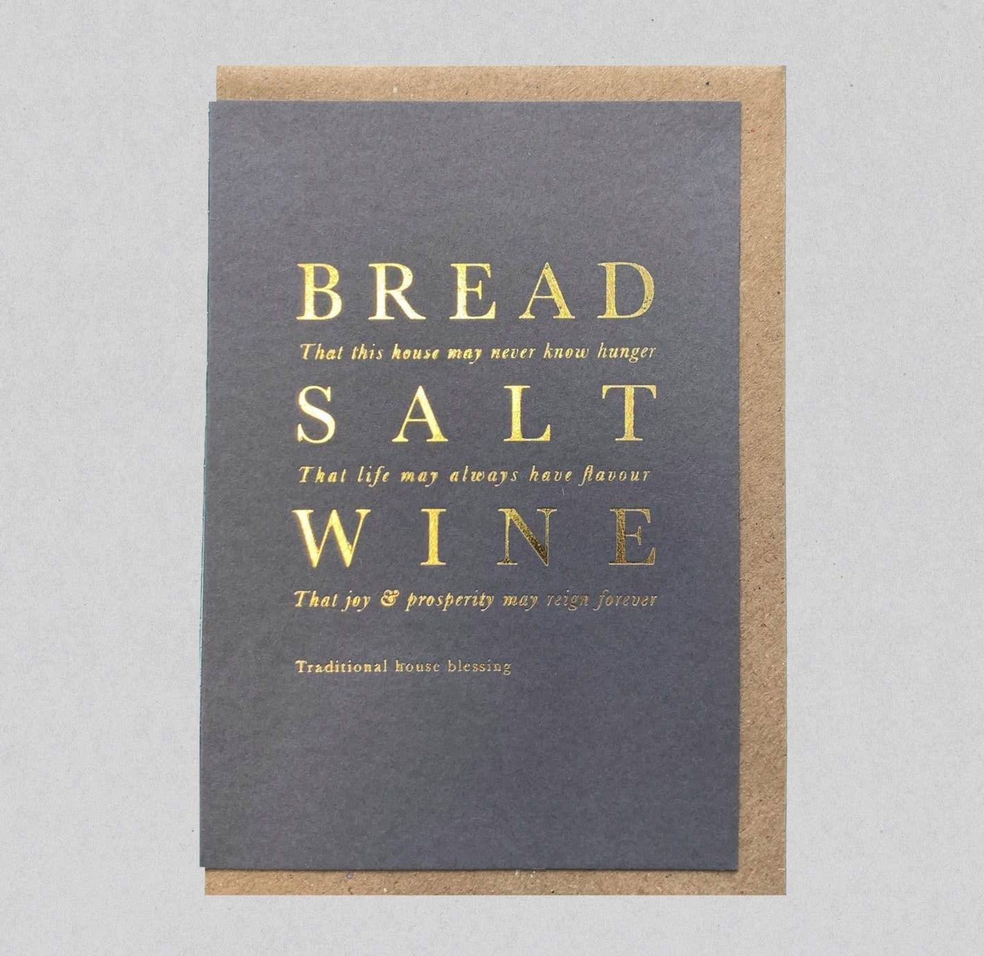 Bread, Salt, Wine. Gold Foil Greeting Card, Eco Friendly