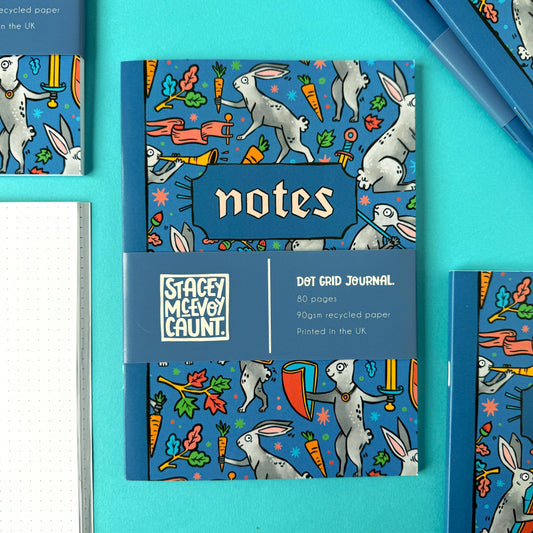 Medieval Duelling Bunnies A5 Dot Grid Notebook