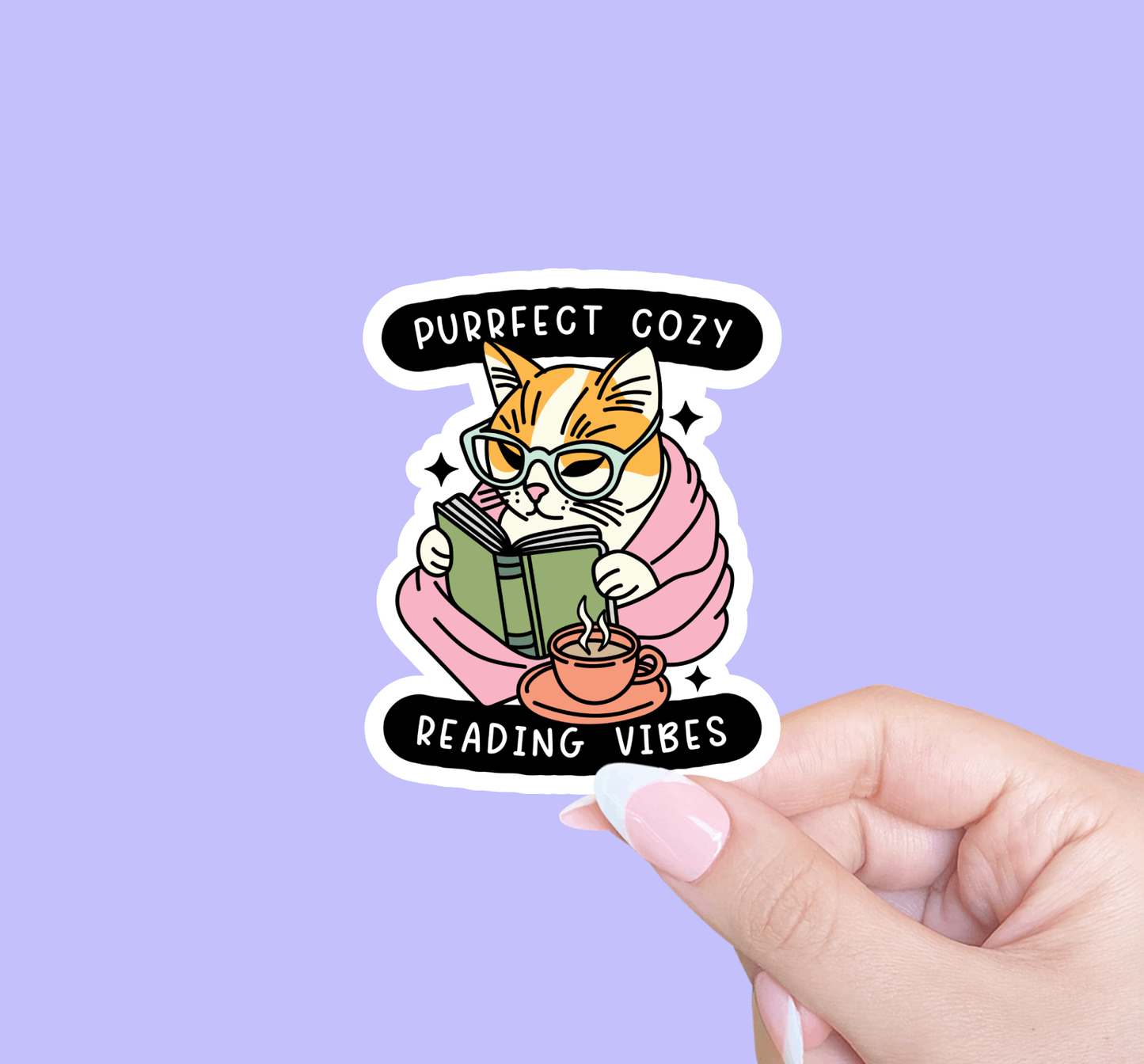 Bookish sticker, Reader sticker, Purrfect cozy reading vibes