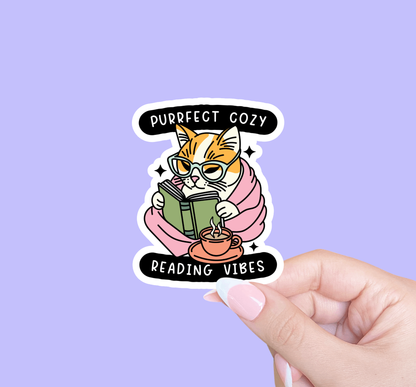 Bookish sticker, Reader sticker, Purrfect cozy reading vibes