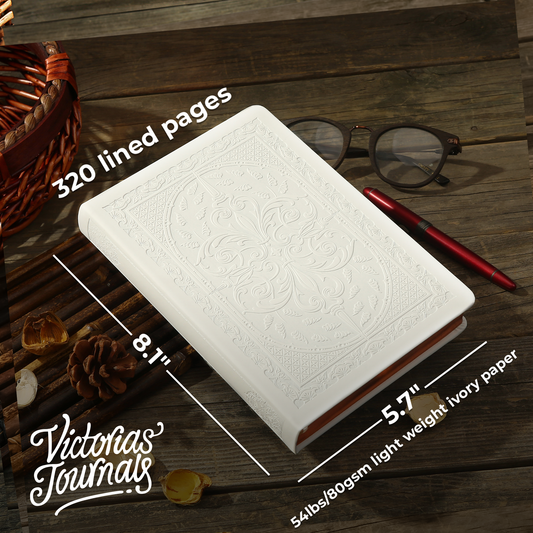 Victoria's Journals Vintage Style Diary Hard Cover (White)